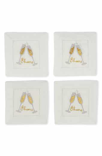 Fizz & Flutes Embroidered Linen Cocktail Napkins