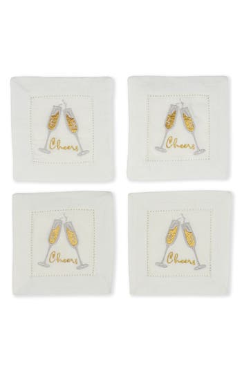 Tiramisu Fizz & Flutes Embroidered Cocktail Napkins In Gold/silver