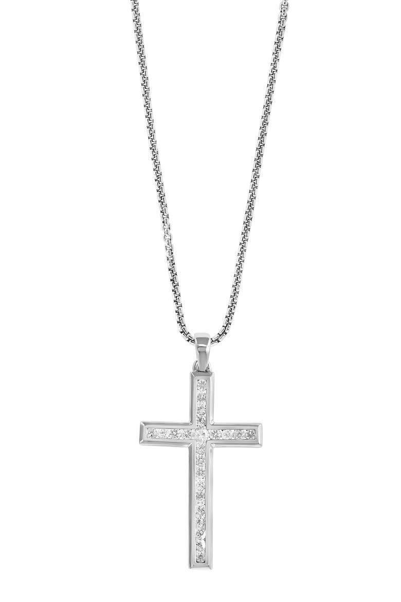 Sterling Silver White Sapphire Cross Pendant Necklace, Alternate, color, WHITE