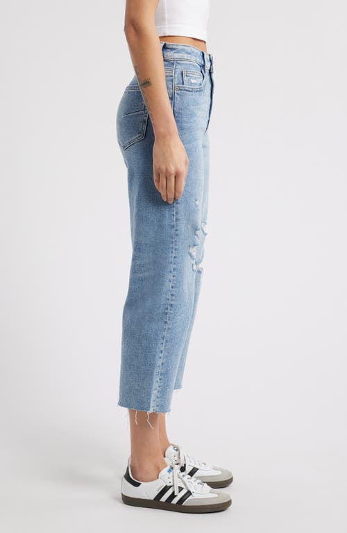 Shop Hidden Jeans Ripped Raw Hem Cropped Wide Leg Jeans In Med Wash