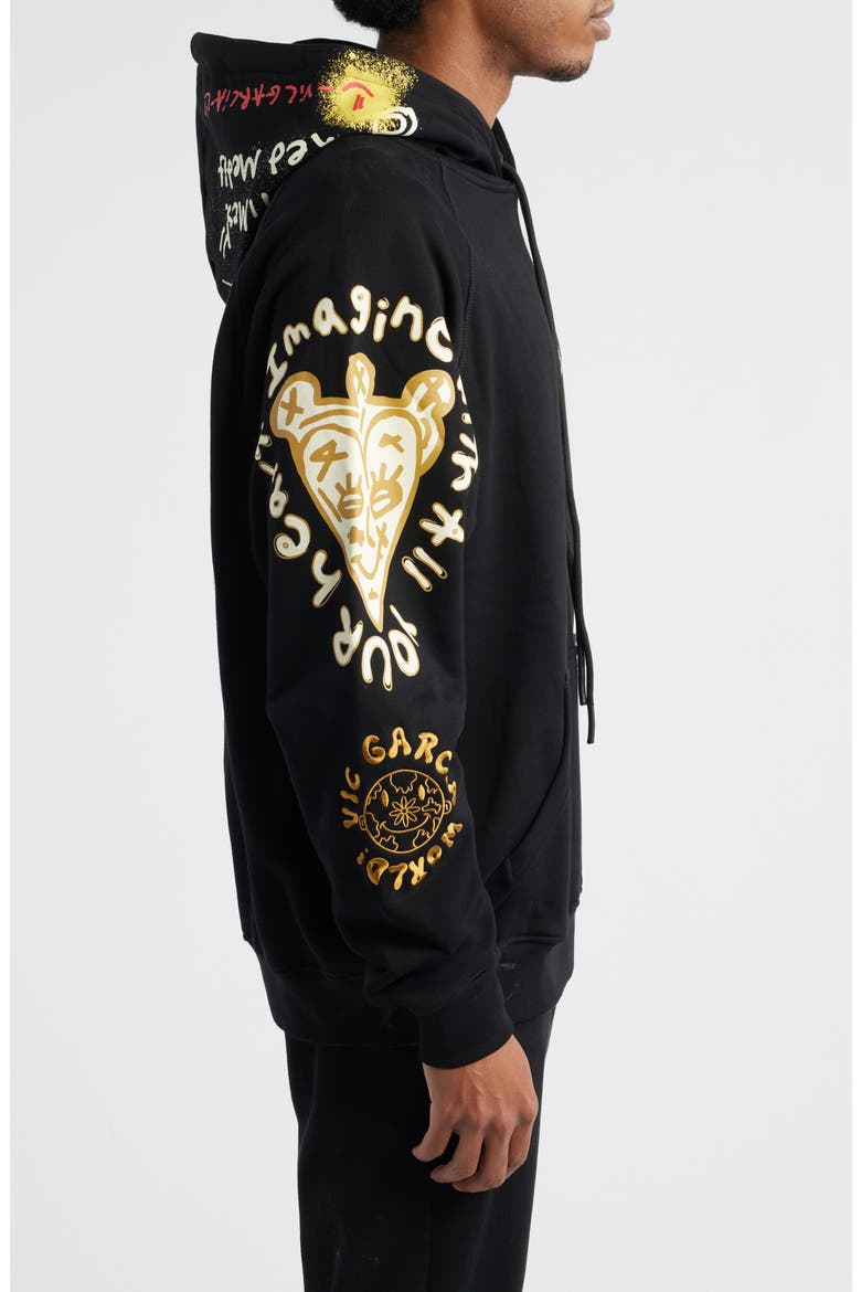 Blessed Emroidered Cotton Pullover Hoodie, Alternate, color, BLACK