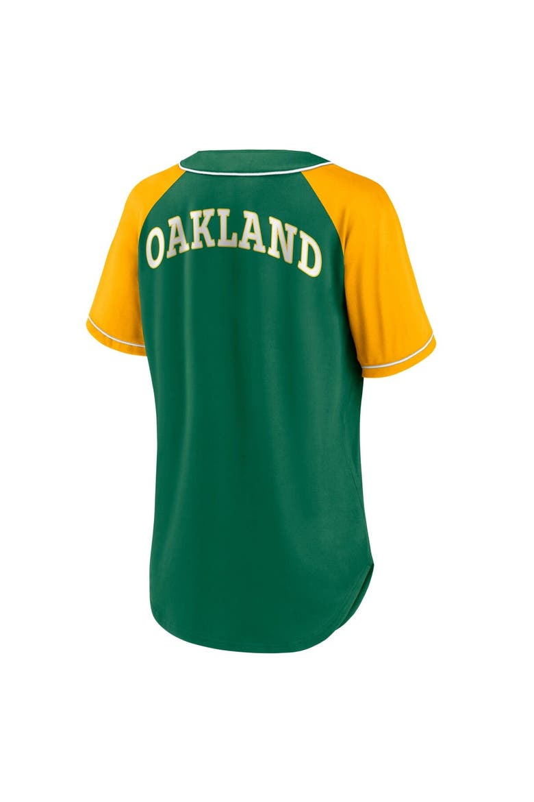 Women's Fanatics Green Oakland Athletics Cooperstown Collection Bunt Raglan V-Neck T-Shirt, Alternate, color, Green