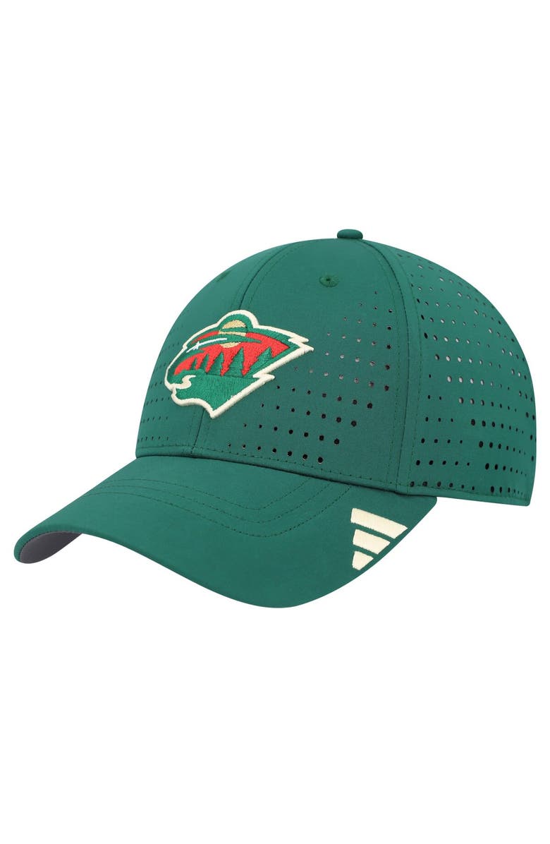 adidas Men's adidas Green Minnesota Wild Laser Perforated AEROREADY Adjustable Hat, Main, color, 