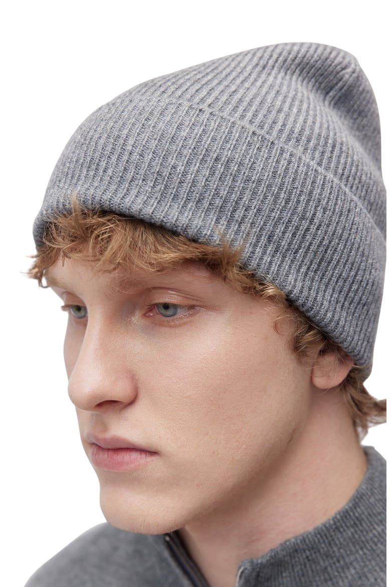 Cashmere Rib Knit Beanie, Alternate, color, dim gray