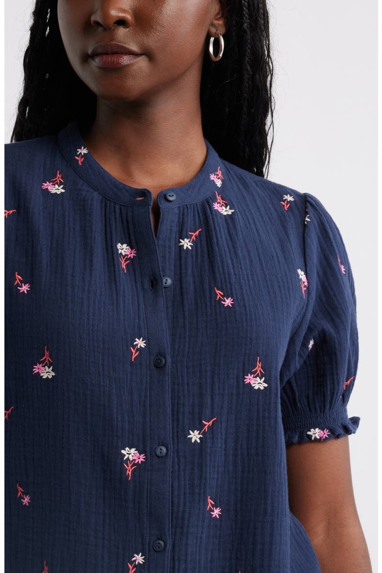 Short Sleeve Embroidered Flower Cotton Popover Top, Alternate, color, NAVY- RED TOSSED BLOSSOMS