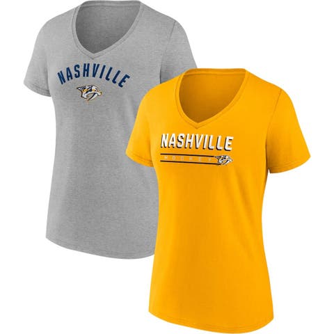 Women's Fanatics Branded Gold/Heathered Gray Nashville Predators 2-Pack V-Neck T-Shirt Set