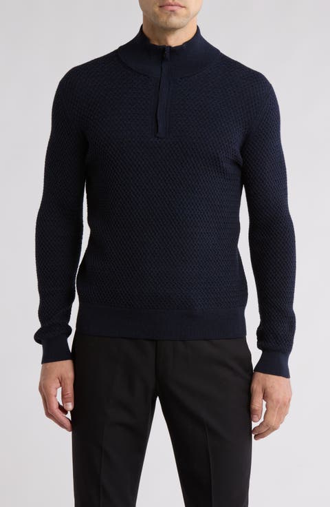 Textured Merino Wool Quarter Zip Pullover