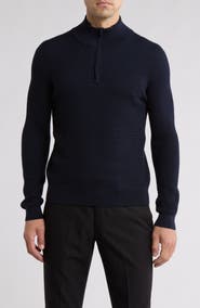 Bruno Magli Textured Merino Wool Quarter Zip Pullover
