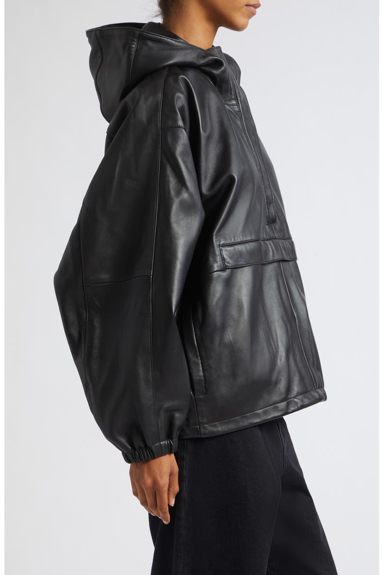 Oversize Leather Anorak, Alternate, color, BLACK