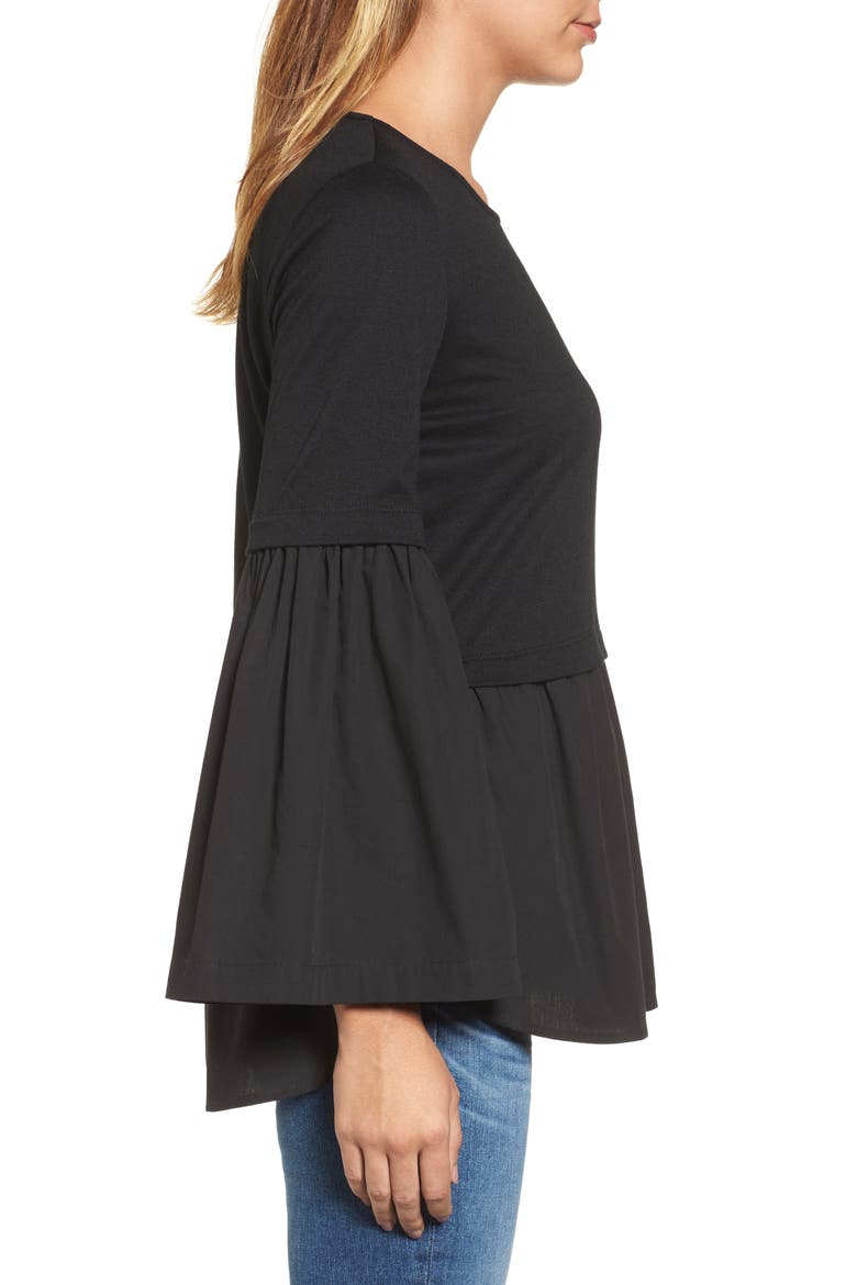Knit Poplin Mix Top, Alternate, color, BLACK