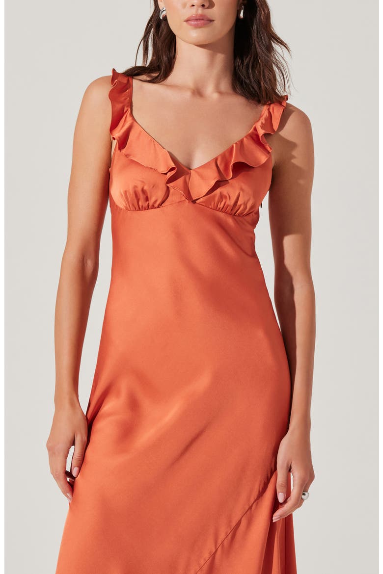 Zoie Ruffle Neck Satin Slipdress, Alternate, color, BRICK