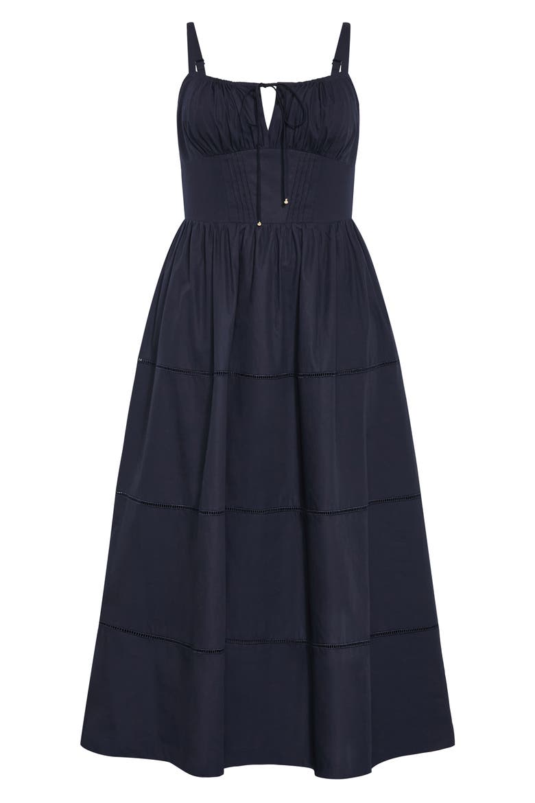 Vani Corset Bodice Cotton Maxi Dress, Alternate, color, NAVY