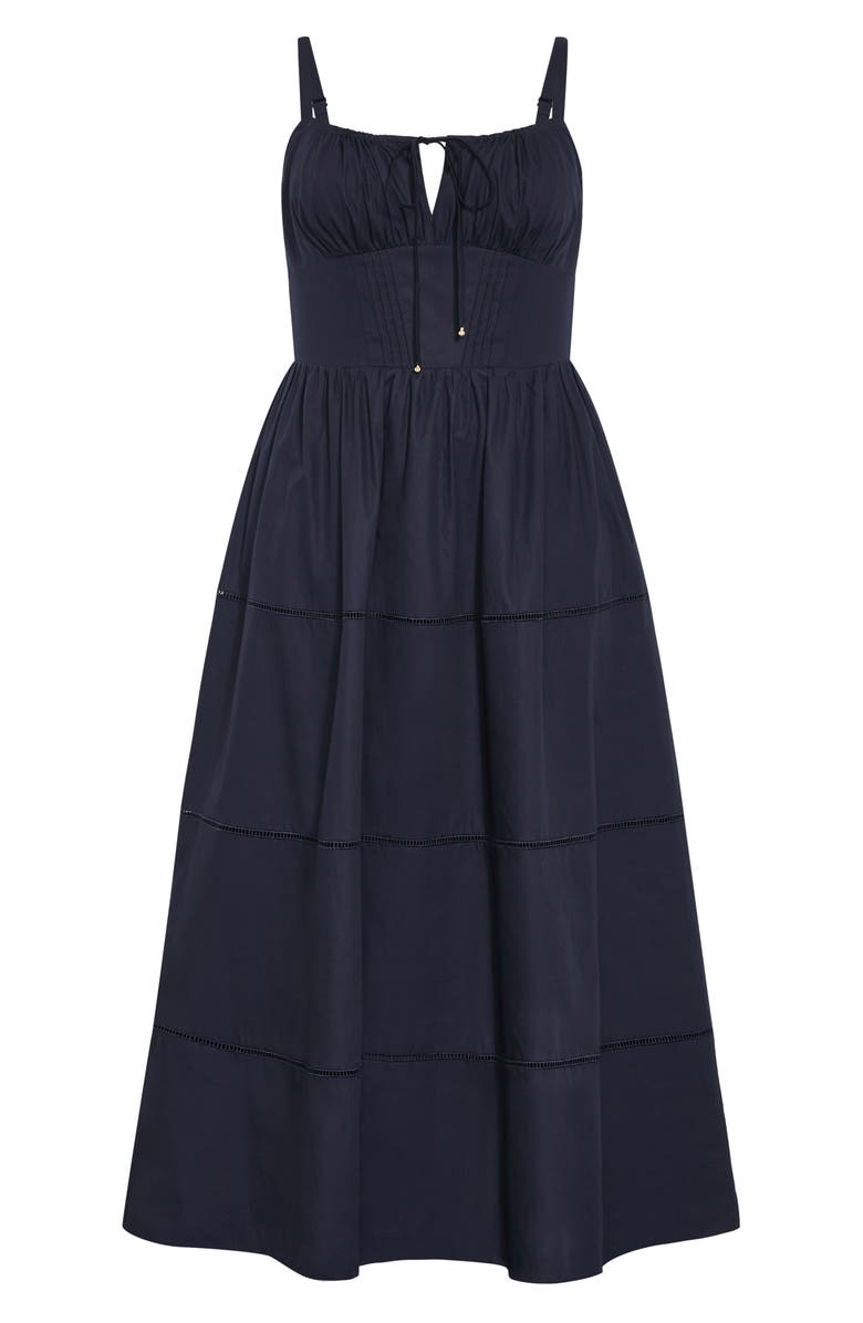 City Chic Vani Corset Bodice Cotton Maxi Dress, Alternate, color, Navy