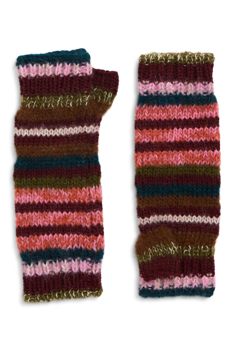 Stripe Alpaca & Merino Wool Blend Knit Arm Warmers, Main, color, BROWN RAINBOW