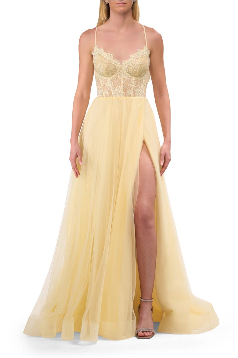 Tulle Dress with Full Skirt and Sheer Lace Bodice, Alternate, color, Pale Yellow