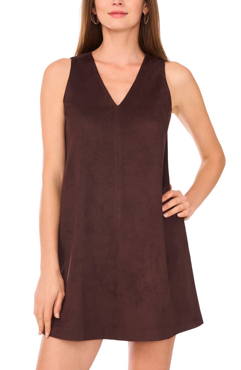 1.STATE Sleeveless Faux Suede Tank Dress, Alternate, color, Chocolate