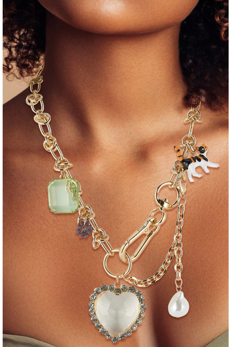 Goldtone Charm Necklace, Alternate, color, GOLD