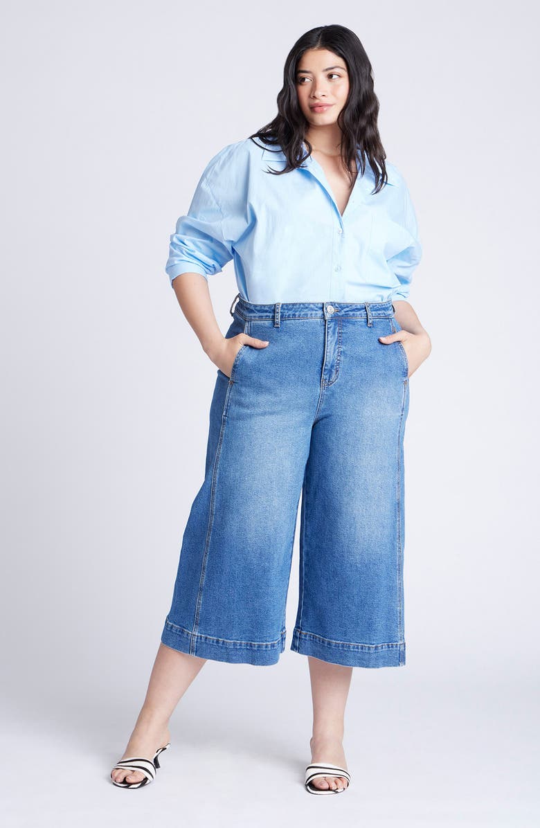 ELOQUII High Waist Culotte Jeans, Alternate, color, 