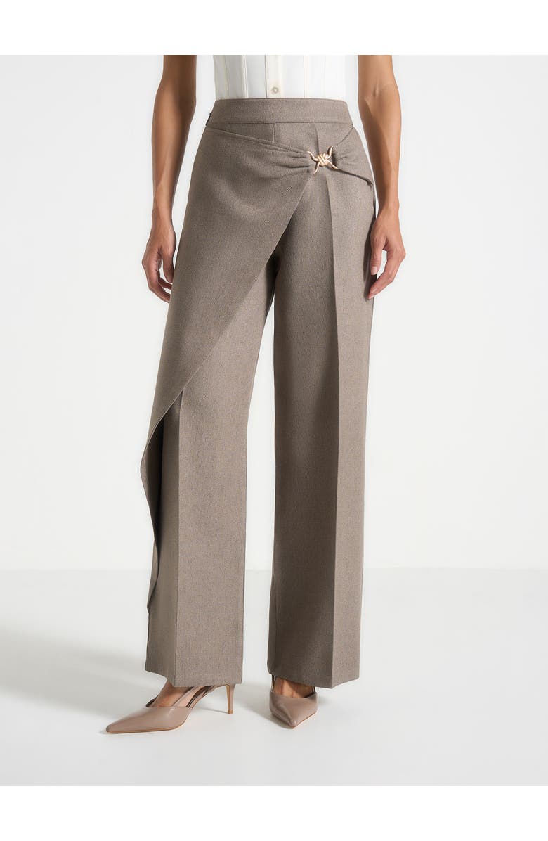 Manière De Voir Beryl Draped Wrap Trousers With Hardware, Alternate, color, Taupe