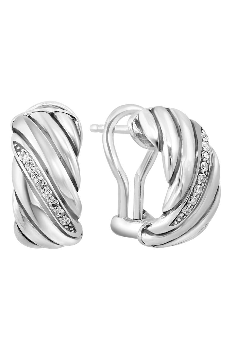 Diamond Twist Omega Earrings, Alternate, color, WHITE