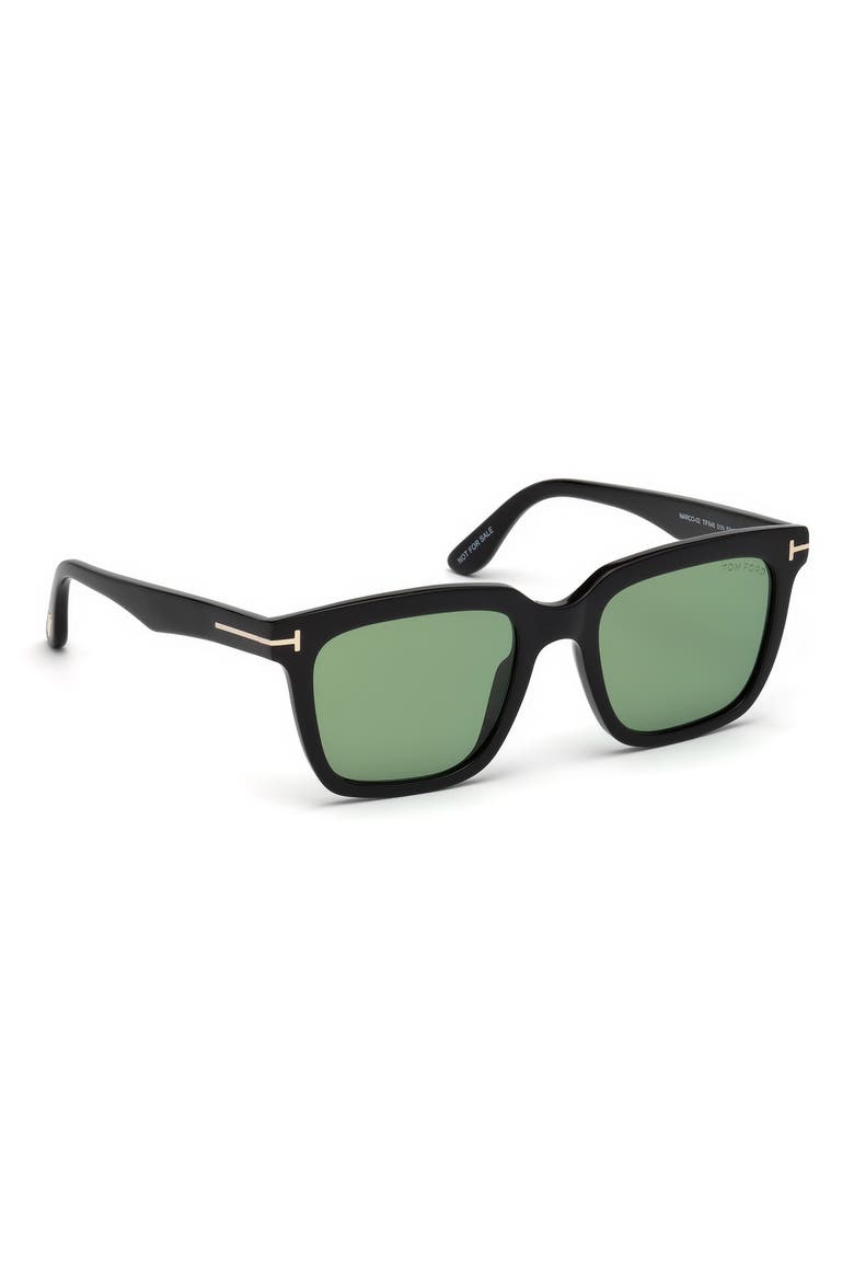 56mm Round Sunglasses, Alternate, color, SHINY BLACK / GREEN