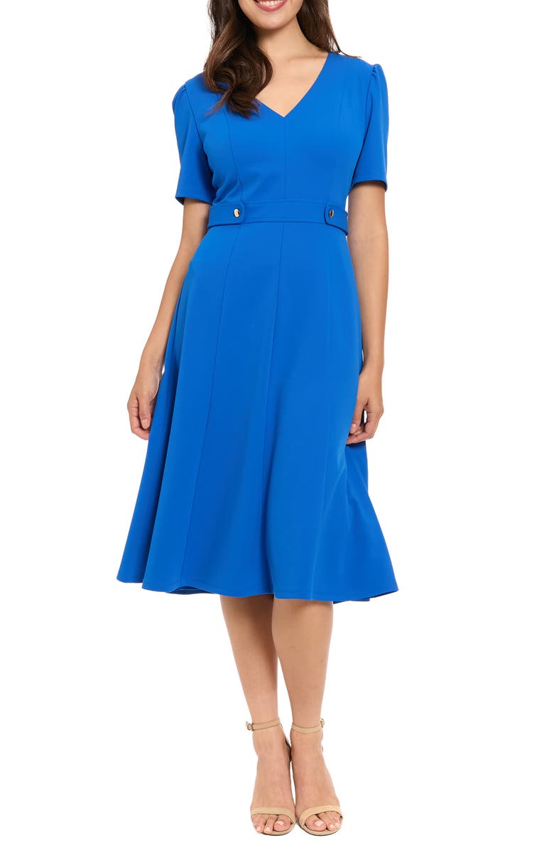London Times Waist Tab Midi Dress, Main, color, Turkish Sea