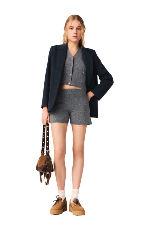 Knit shorts with rhinestones