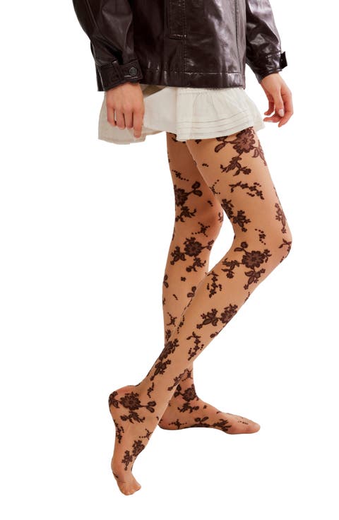 Flocked Floral Tights