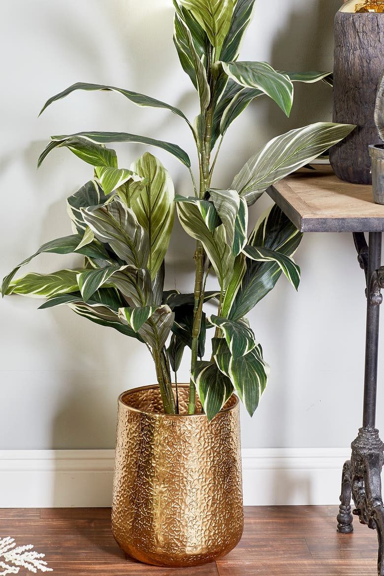 Goldtone Aluminum Indoor & Outdoor Planter with Hammered Design - Set of 3, Alternate, color, GOLD