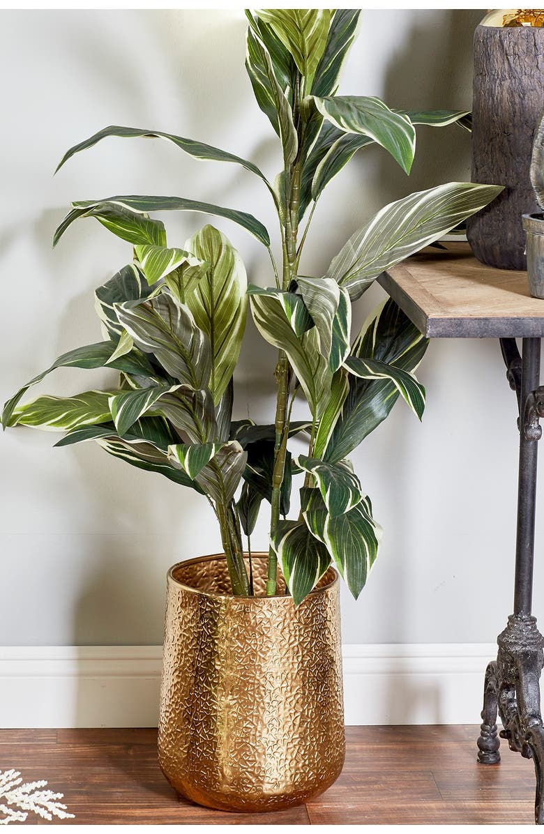 VIVIAN LUNE HOME Goldtone Aluminum Indoor & Outdoor Planter with Hammered Design - Set of 3, Alternate, color, Gold