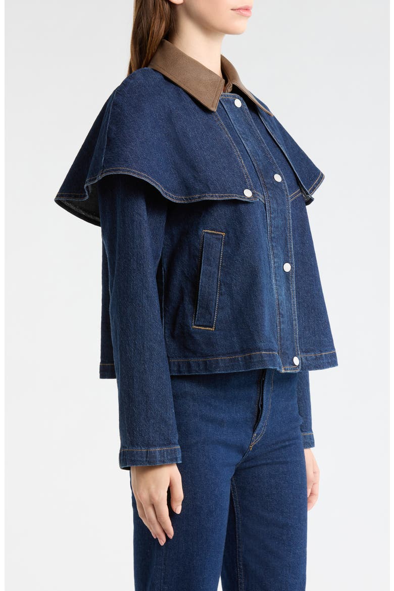 Stretch Denim Cape Jacket, Alternate, color, RAW INDIGO