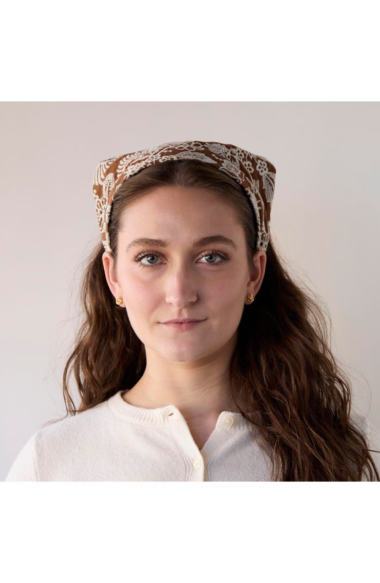 Lele Sadoughi Jackie Embroidered Eyelet Handkerchief Headband, Alternate, color, Espresso Garden 200