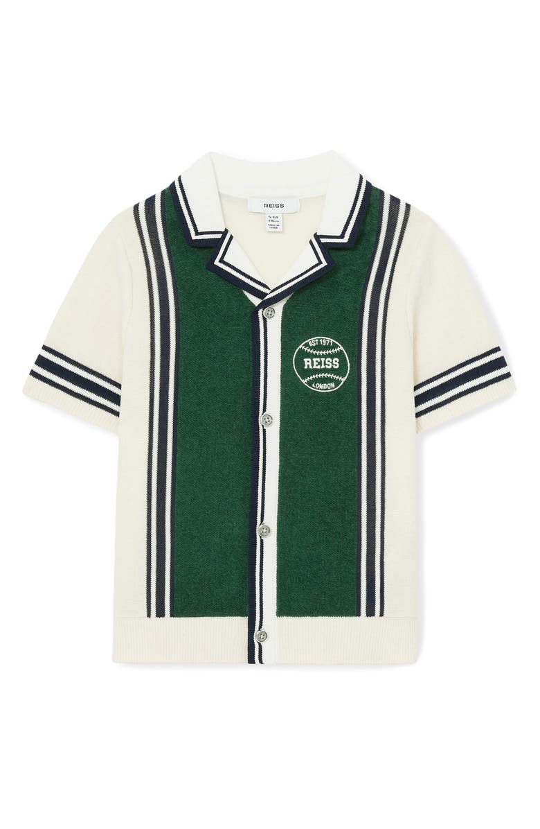 Reiss Kids' Appling Sr. Stripe Cotton Button-Up Polo Sweater, Main, color,