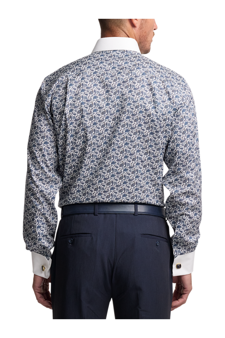 Comfort Stretch Non-iron Paisley Dress Shirt, Alternate, color, Blue/Brown