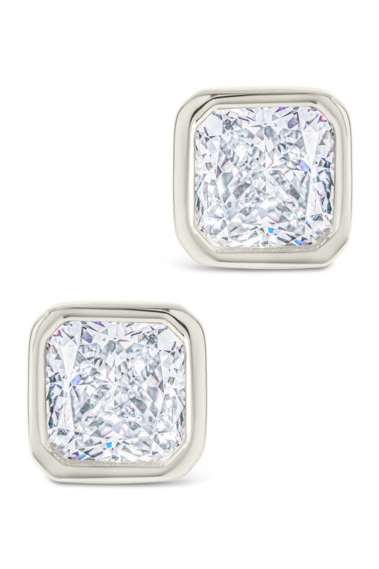 Radiant Cut Cubic Zirconia Stud Earrings, Alternate, color, SILVER