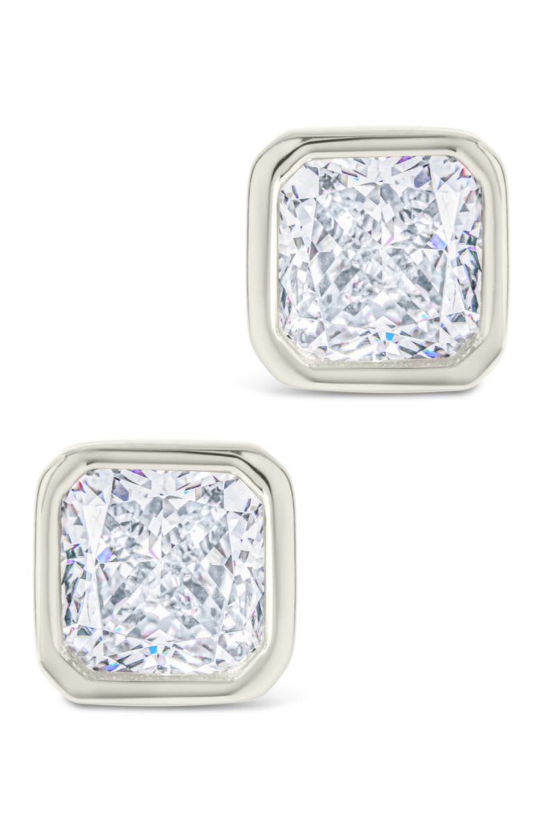 Sterling Forever Radiant Cut Cubic Zirconia Stud Earrings, Alternate, color, Silver