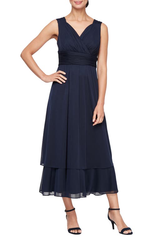 Sl Fashions Tiered Midi Dress With Jacket In Navy