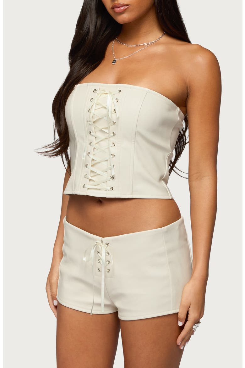 Wilde Faux Leather Corset Top, Alternate, color, OFF-WHITE