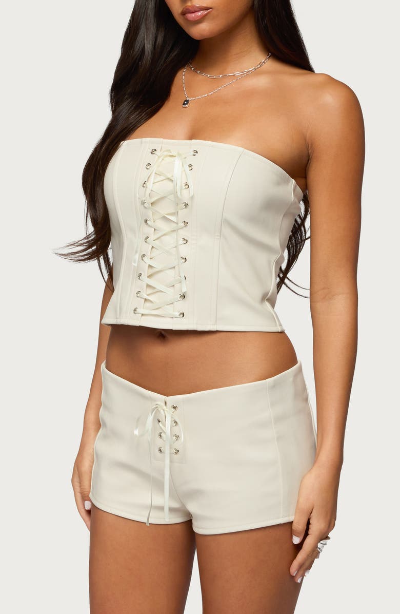 EDIKTED Wilde Faux Leather Corset Top, Alternate, color, 
