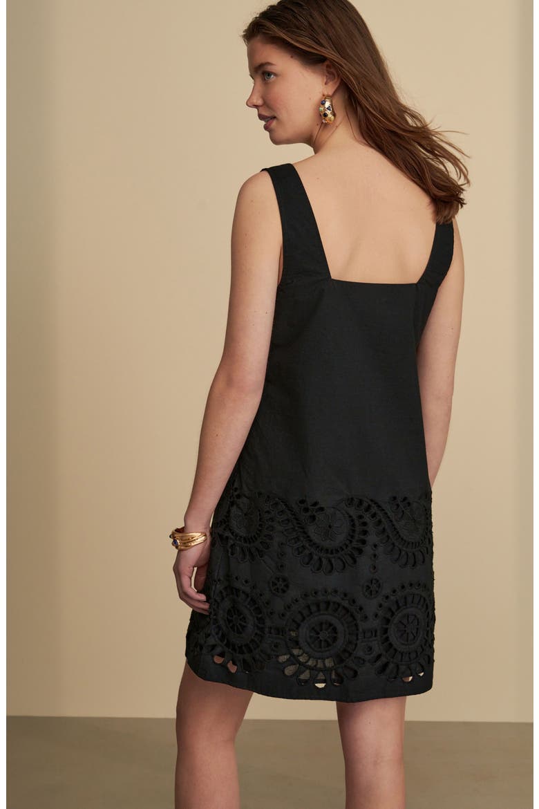 Cutwork Sleeveless Cotton Minidress, Alternate, color, BLACK