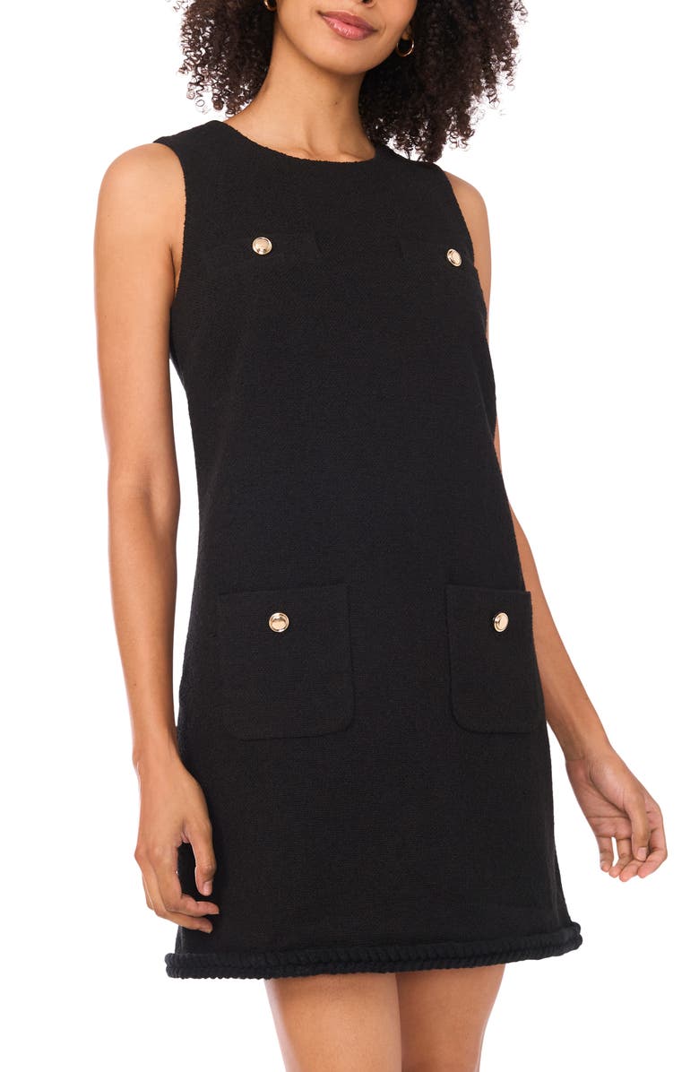 Ted Baker Faux Chest Pocket Bouclé A-Line Dress, Alternate, color, Rich Black