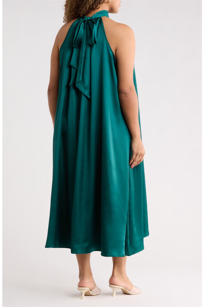 Satin Tie Neck Midi Dress, Alternate, color, HUNTER GREEN