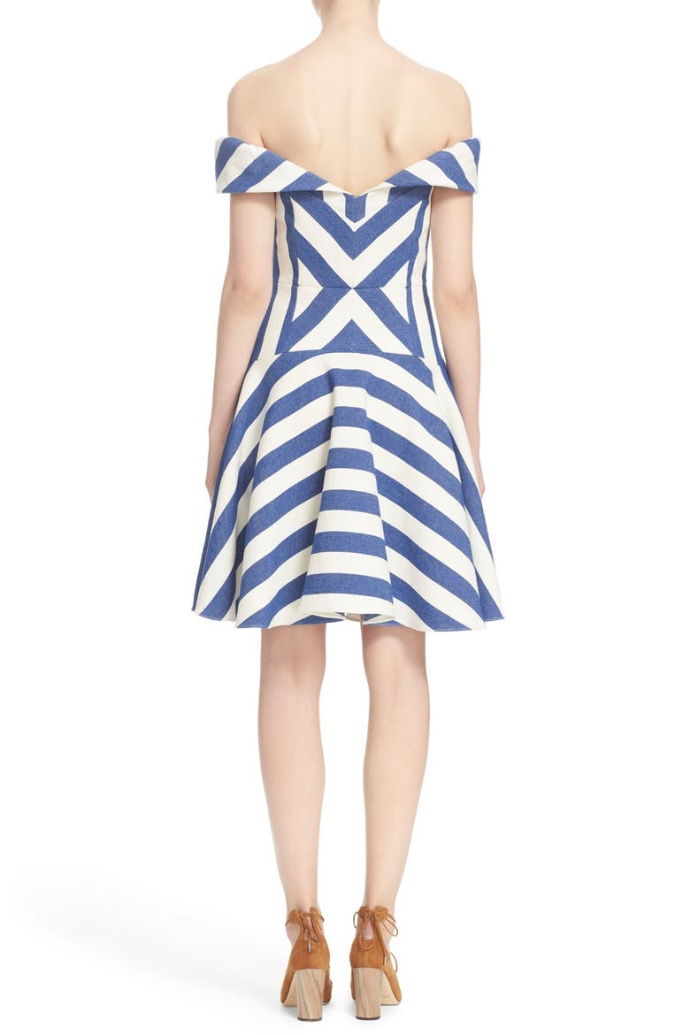 'Mariella' Stripe Off the Shoulder Fit & Flare Dress, Alternate, color, BLUE