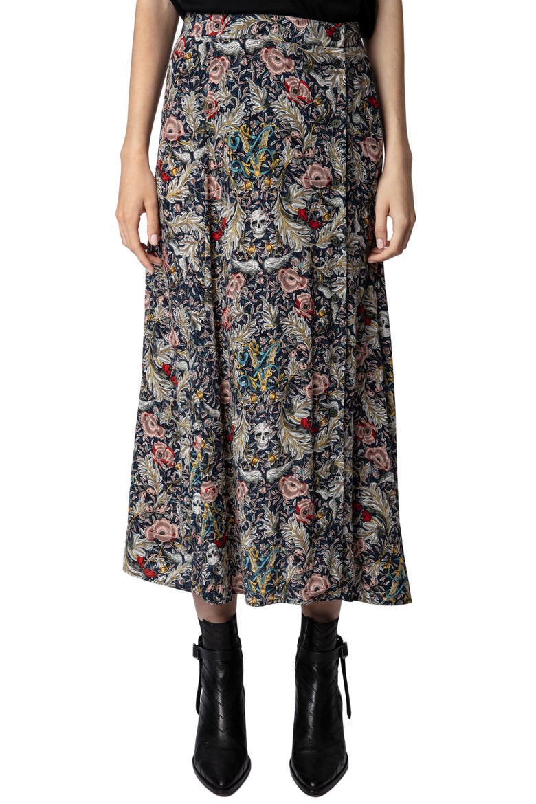 June Soft British Flowers Skirt, Main, color, BLUEBERRY
