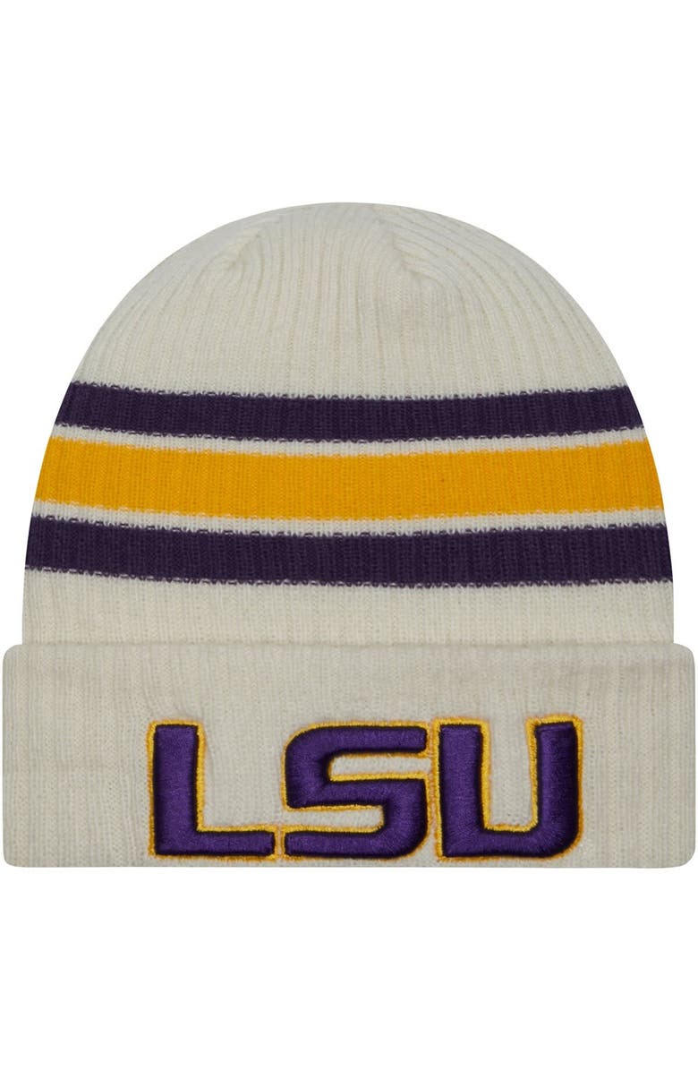 New Era Men's New Era Cream LSU Tigers Vintage Cuffed Knit Hat, Main, color, 