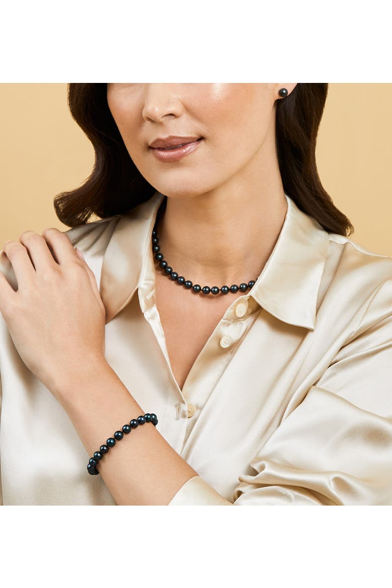 7.0-7.5mm Japanese Akoya Black Pearl Necklace - AAA Quality, Alternate, color, White Gold Clasp