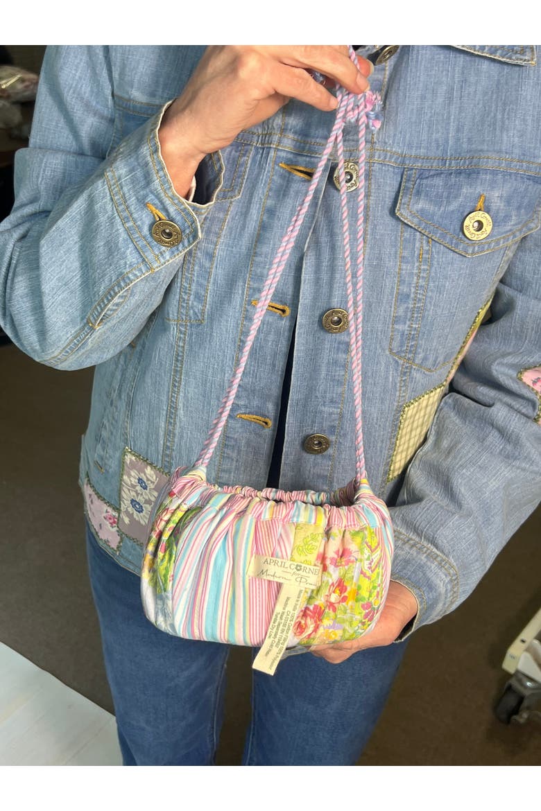 Garden Collage Patchwork Drawstring Sewing Bag + 20 Spools of Thread, Alternate, color, Green