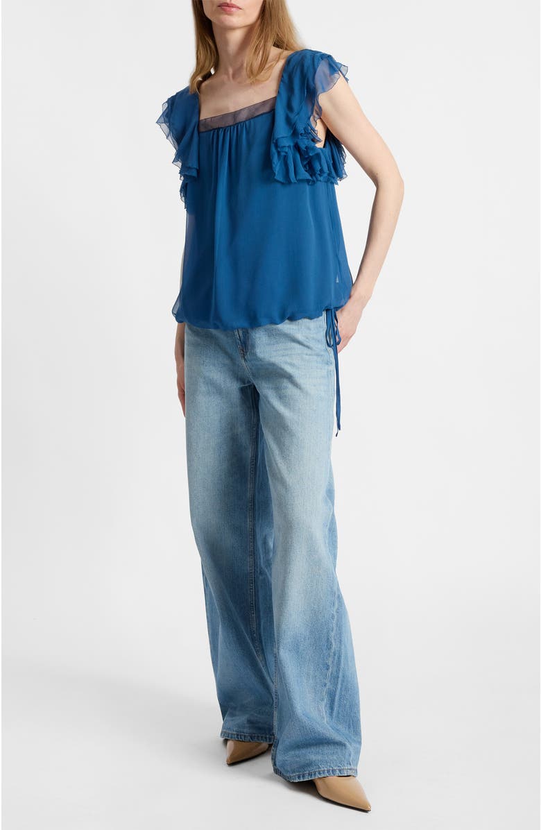 Santorelli Chass Ruffle Blouse in Silk Georgette, Alternate, color, Electric Blue