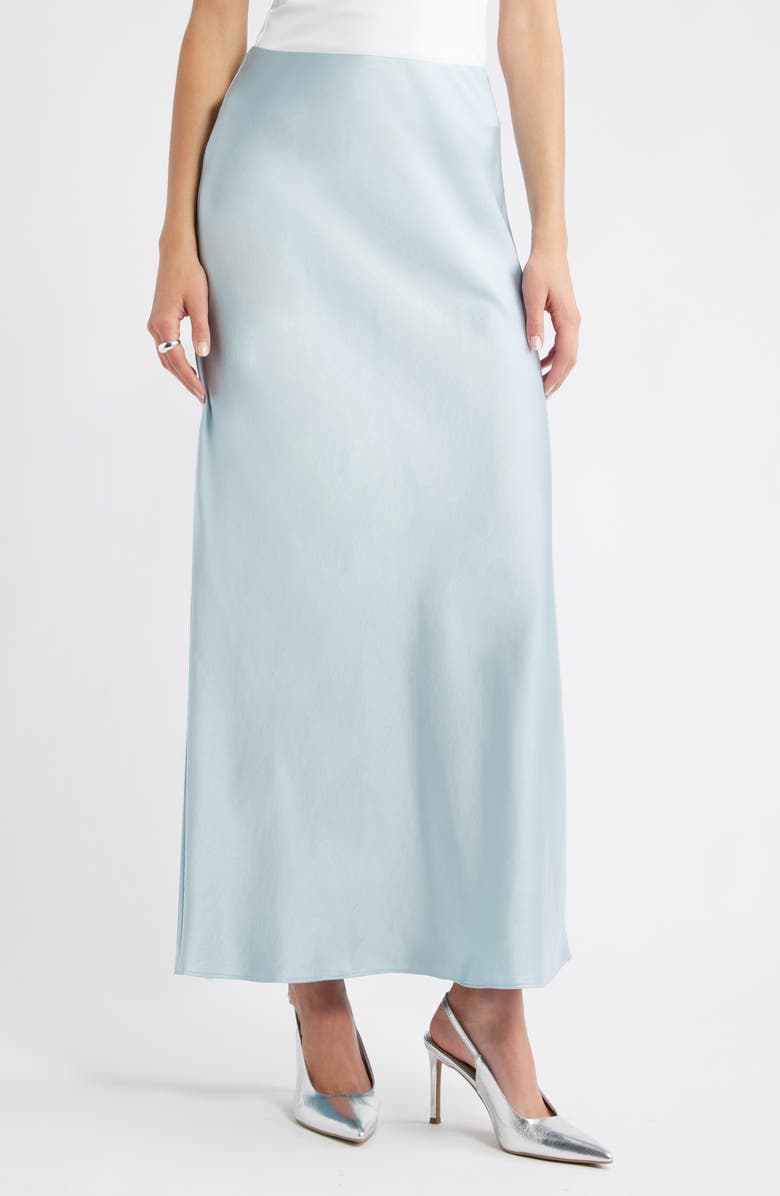 Open Edit Satin Maxi Skirt, Main, color, Blue Cloud
