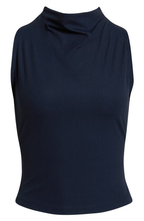 Rib Funnel Neck Sleeveless Top